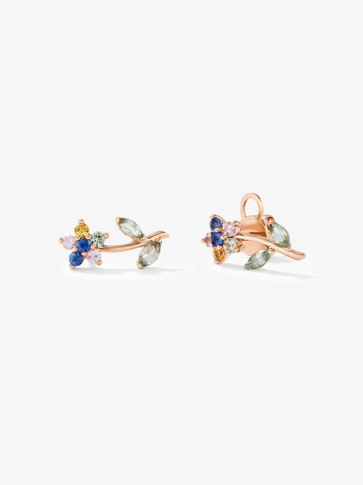 Pendientes de oro rosa con zafiros multicolor