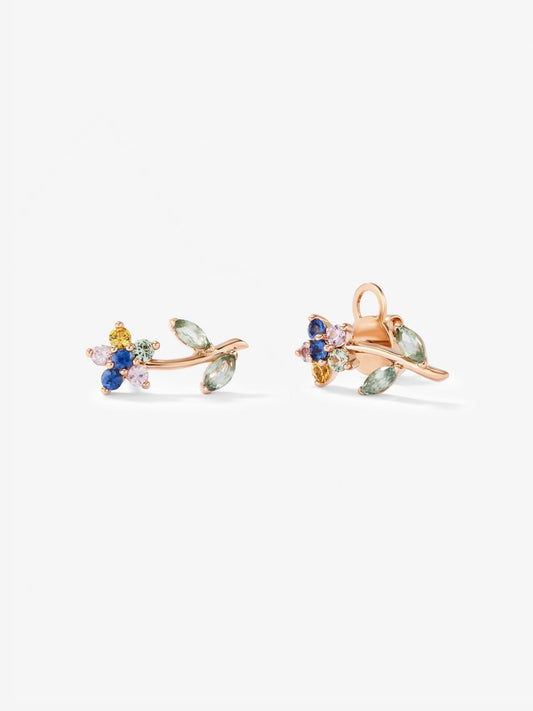 Pendientes de oro rosa con zafiros multicolor