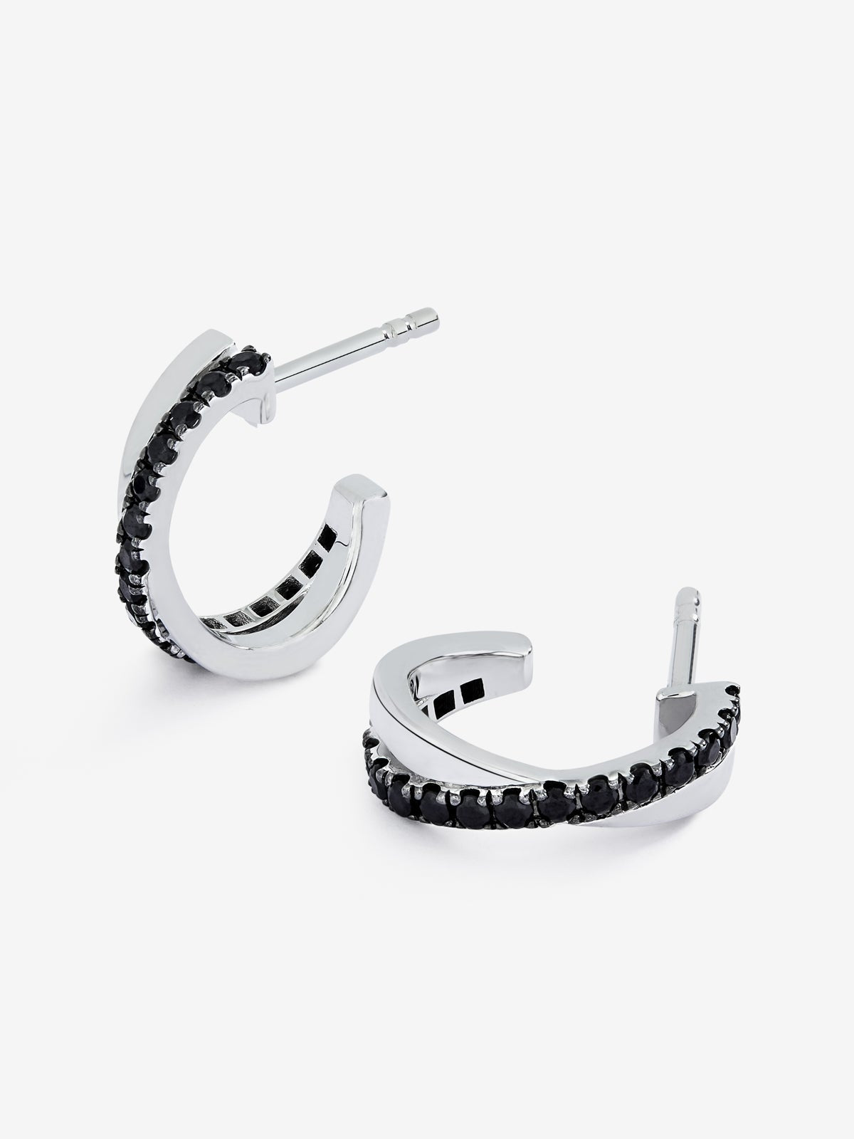 Pendientes de plata 925 con 36 espinelas negras en talla brillante