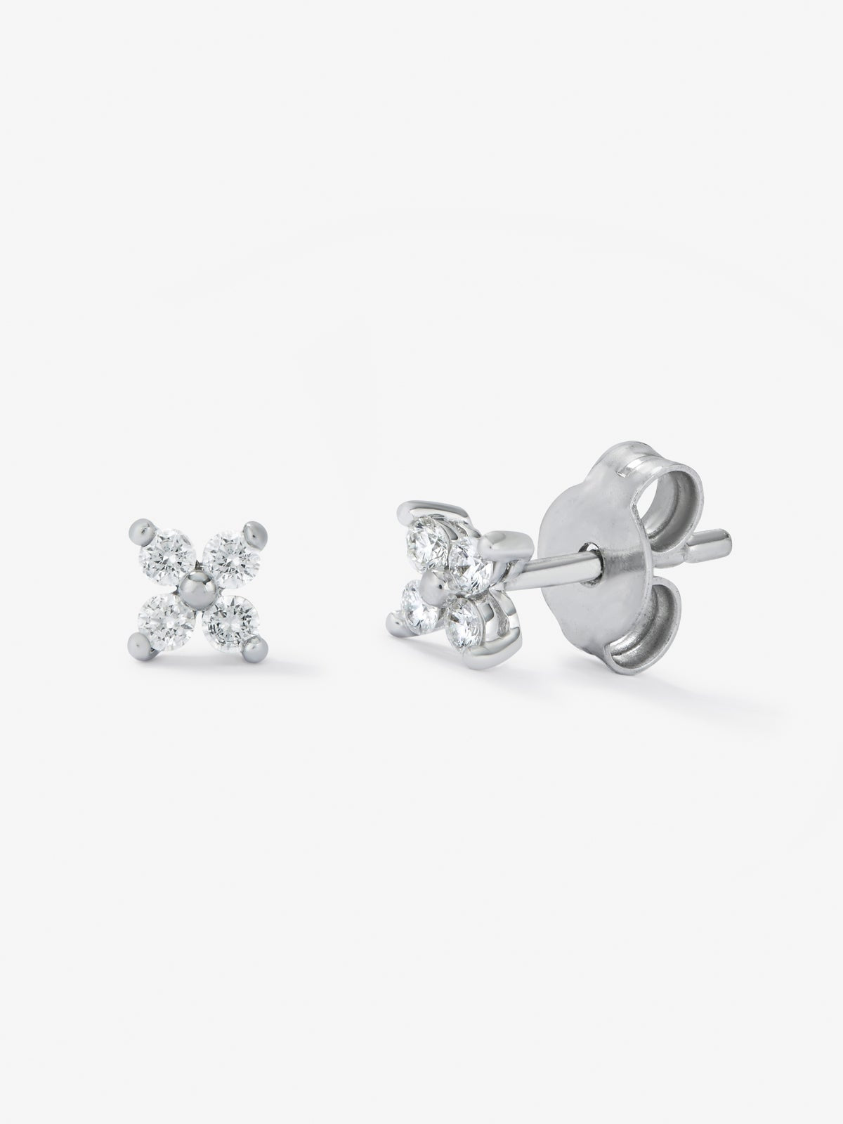 Pendientes flor de oro blanco de 18K con diamantes
