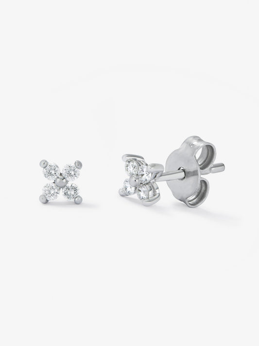 Pendientes flor de oro blanco de 18K con diamantes