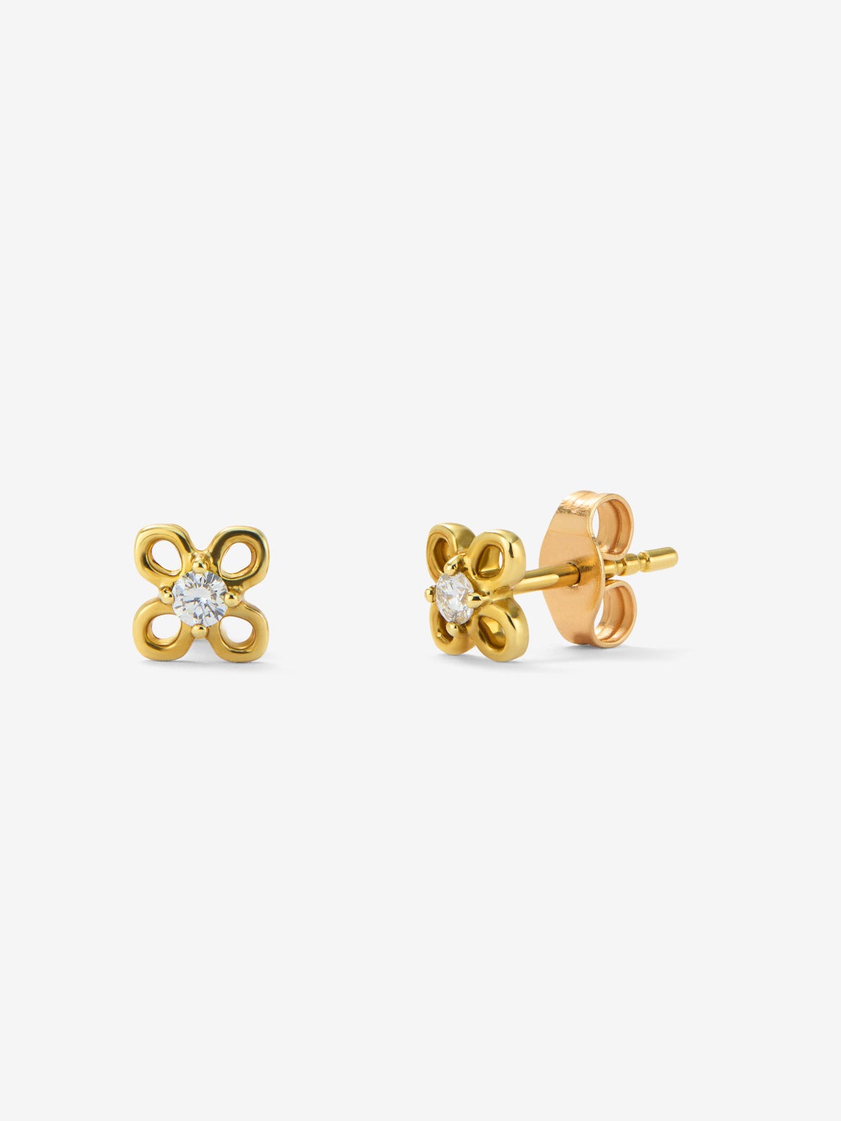 Pendientes de oro rosa de 18k en forma de flor con diamantes