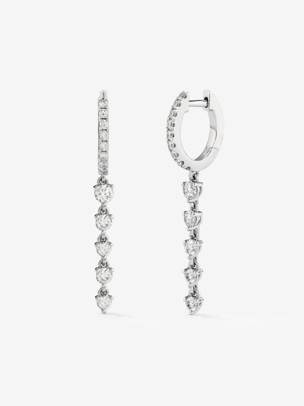 Pendientes aro largo de oro blanco de 18K con diamantes