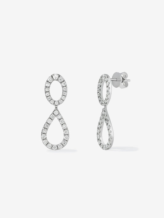 Pendientes de aro doble ovalados de oro blanco de 18kt con diamantes