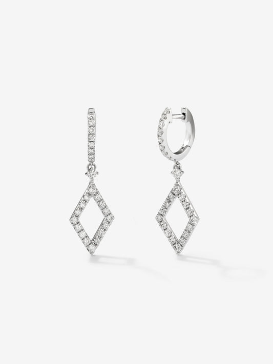 Pendientes aro de oro blanco de 18kt con rombo de diamantes