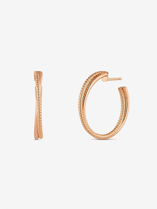 Pendientes de aro cruzados de oro rosa de 18K
