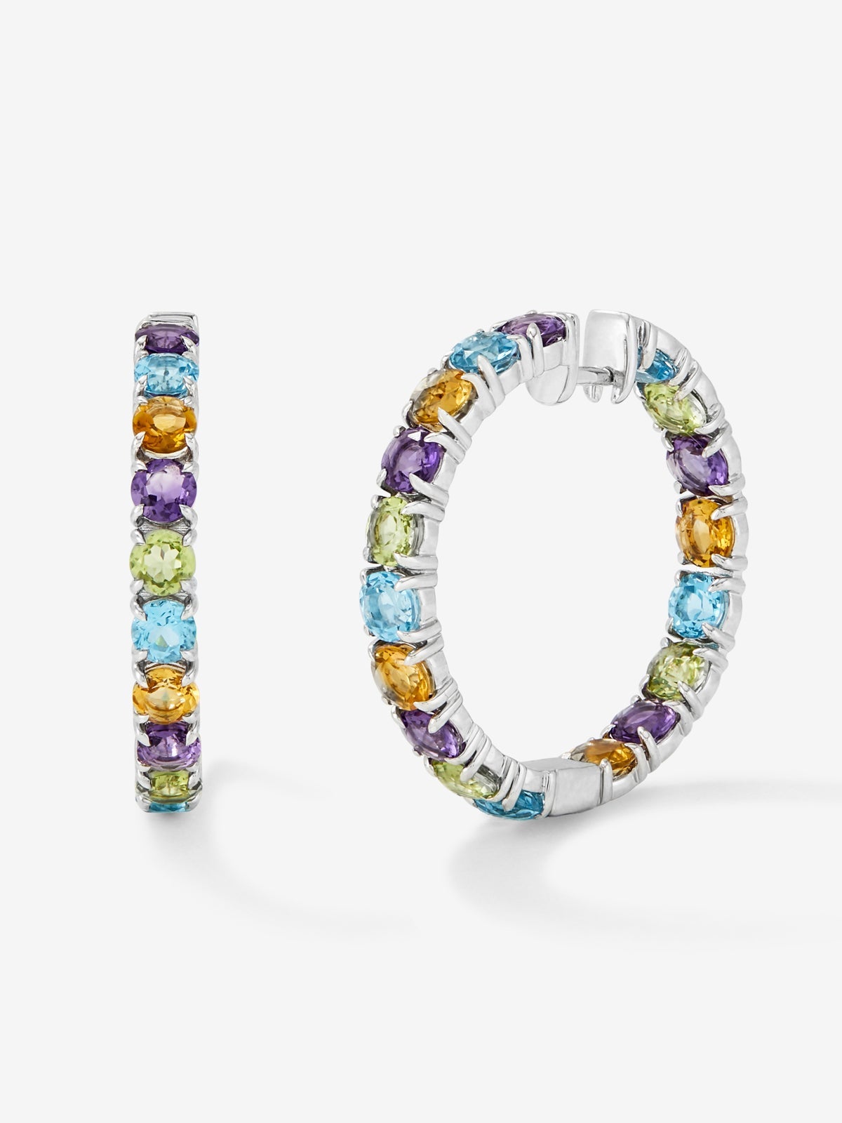 Pendientes aro cerrado de plata 925 con gemas multicolor