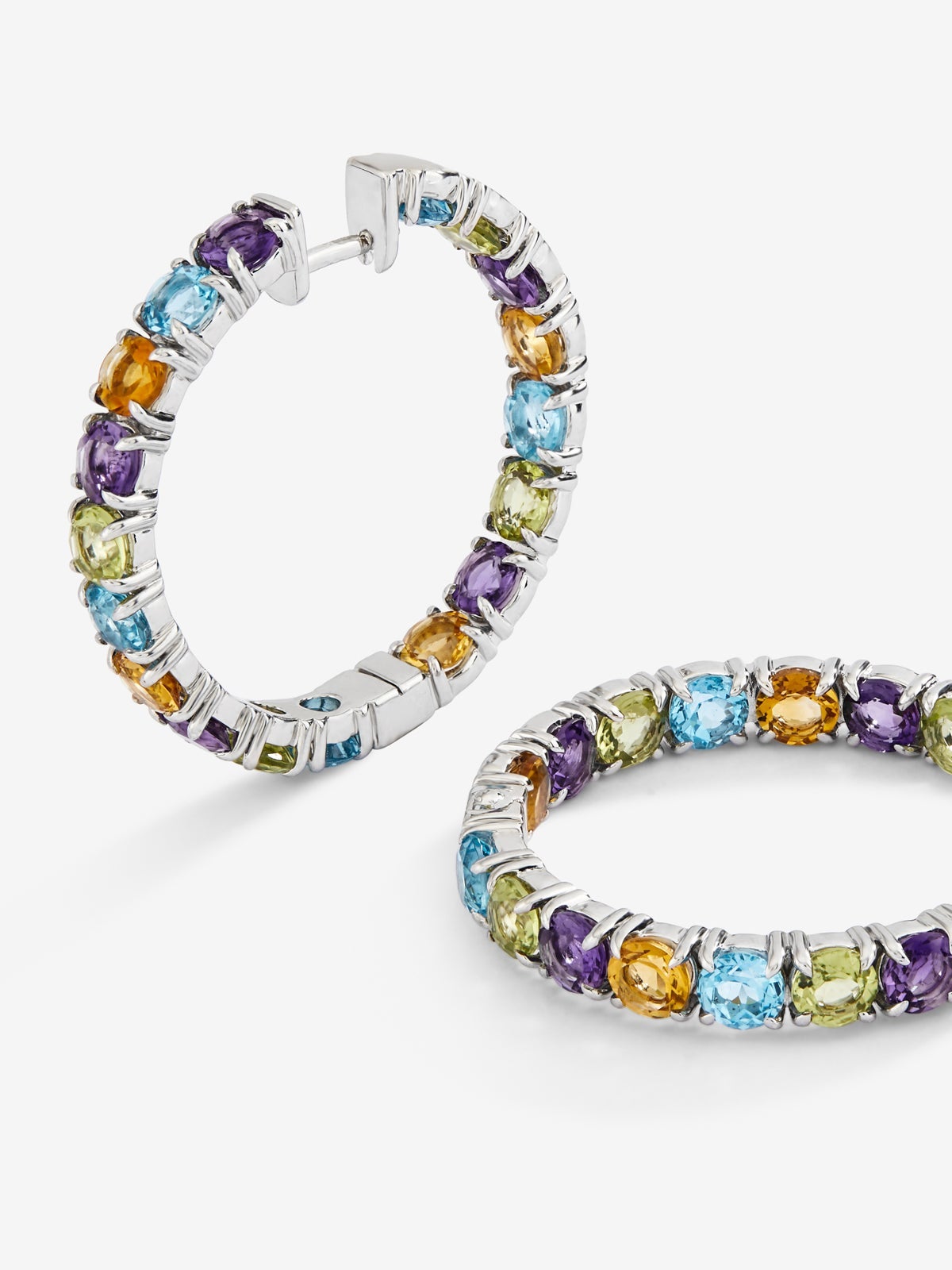 Pendientes aro cerrado de plata 925 con gemas multicolor