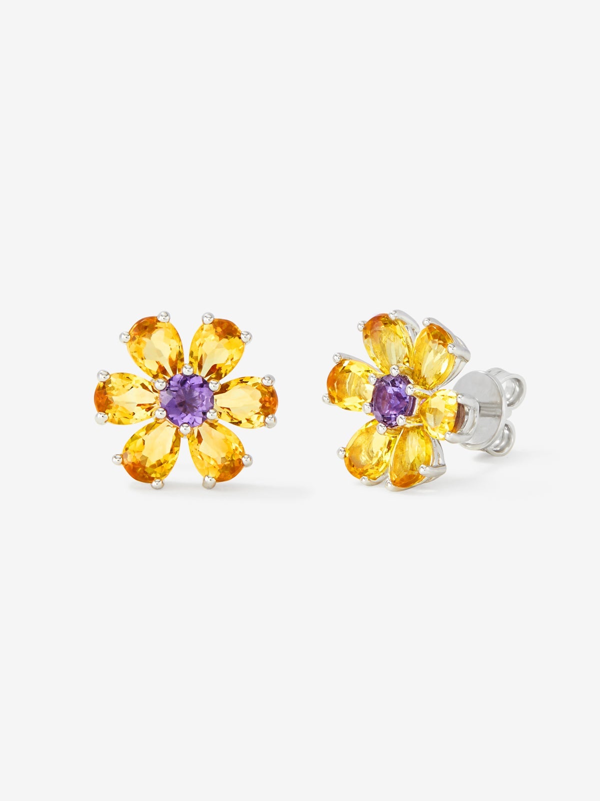 Pendientes flor de plata 925 con amatista y citrino