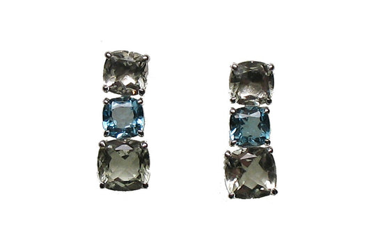 Pendientes de plata 925 con amatistas verdes y topacios azul swiss