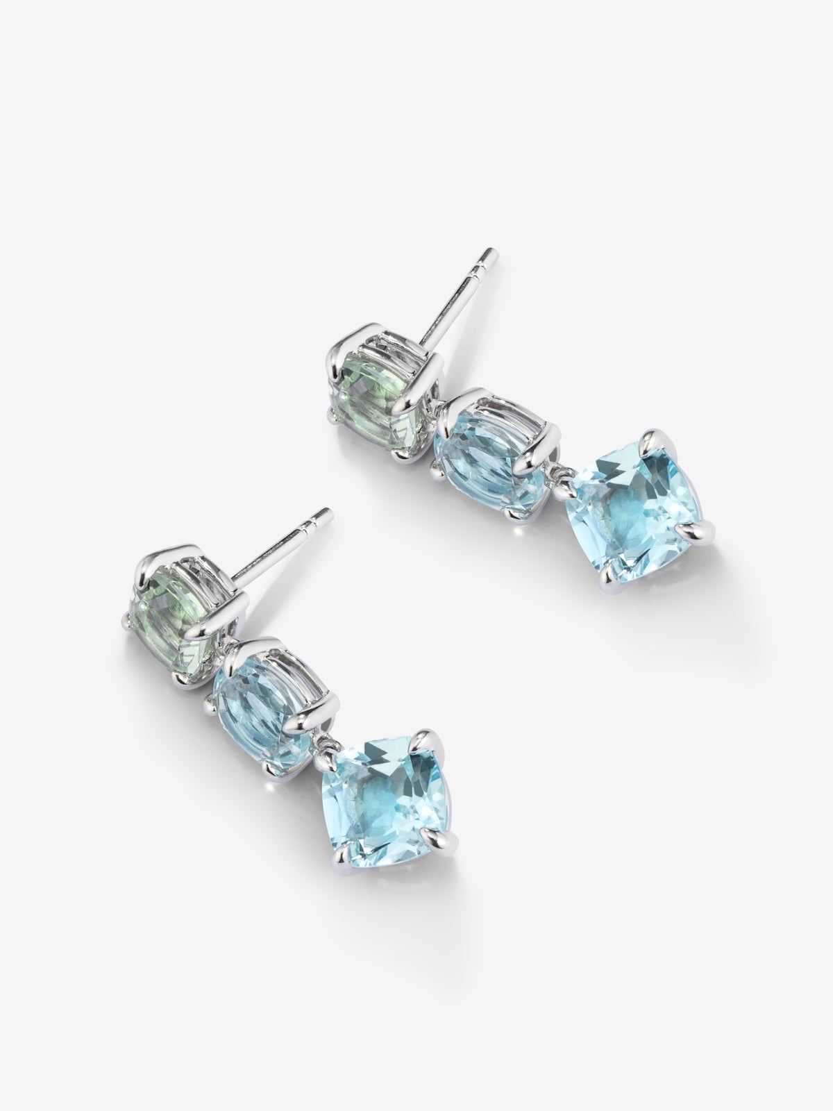 Pendientes largos de plata 925 con amatista verde y topacios