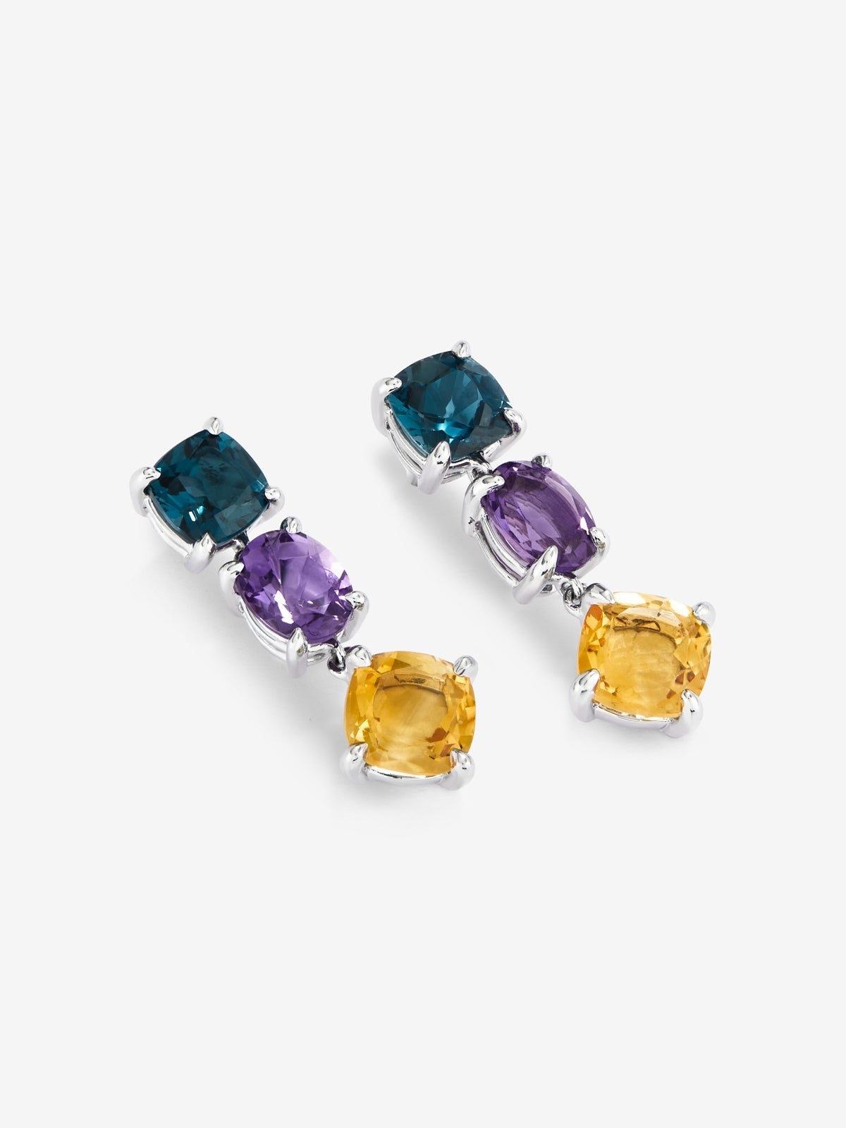 Pendientes largos de plata 925 de topacio, amatista y citrino
