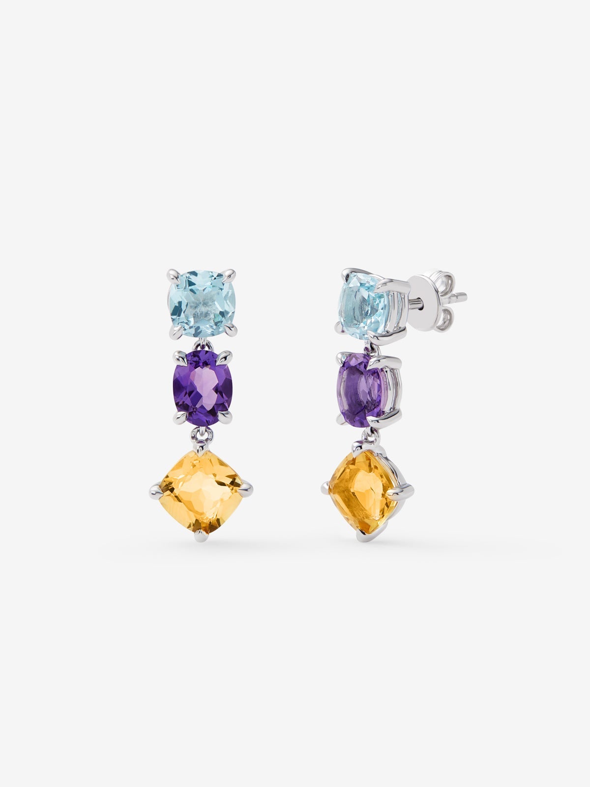 Pendientes de plata con topacio azul swiss y cuarzo citrino