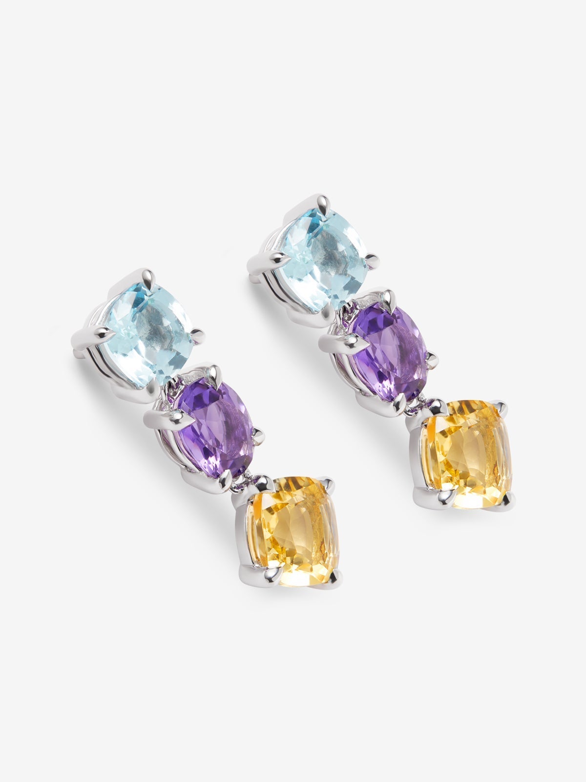 Pendientes de plata con topacio azul swiss y cuarzo citrino