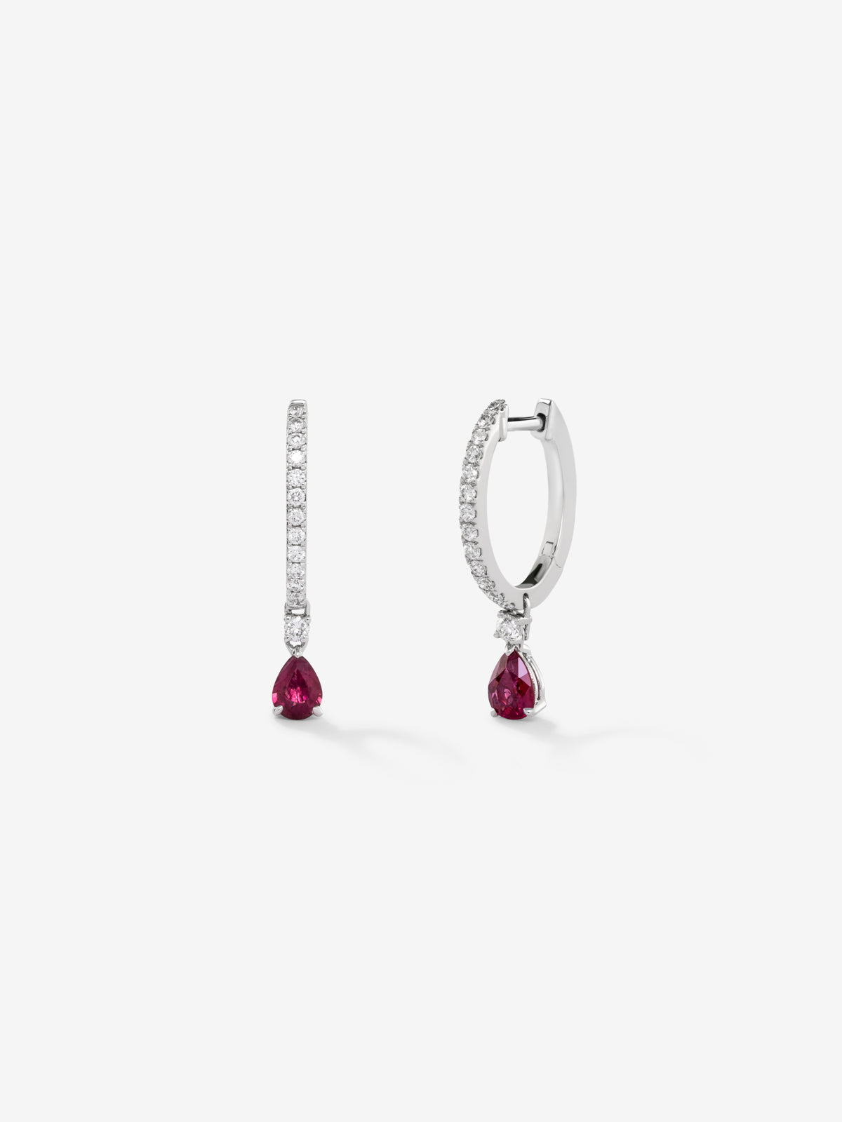 18K white gold earrings with red rubies and white diamonds