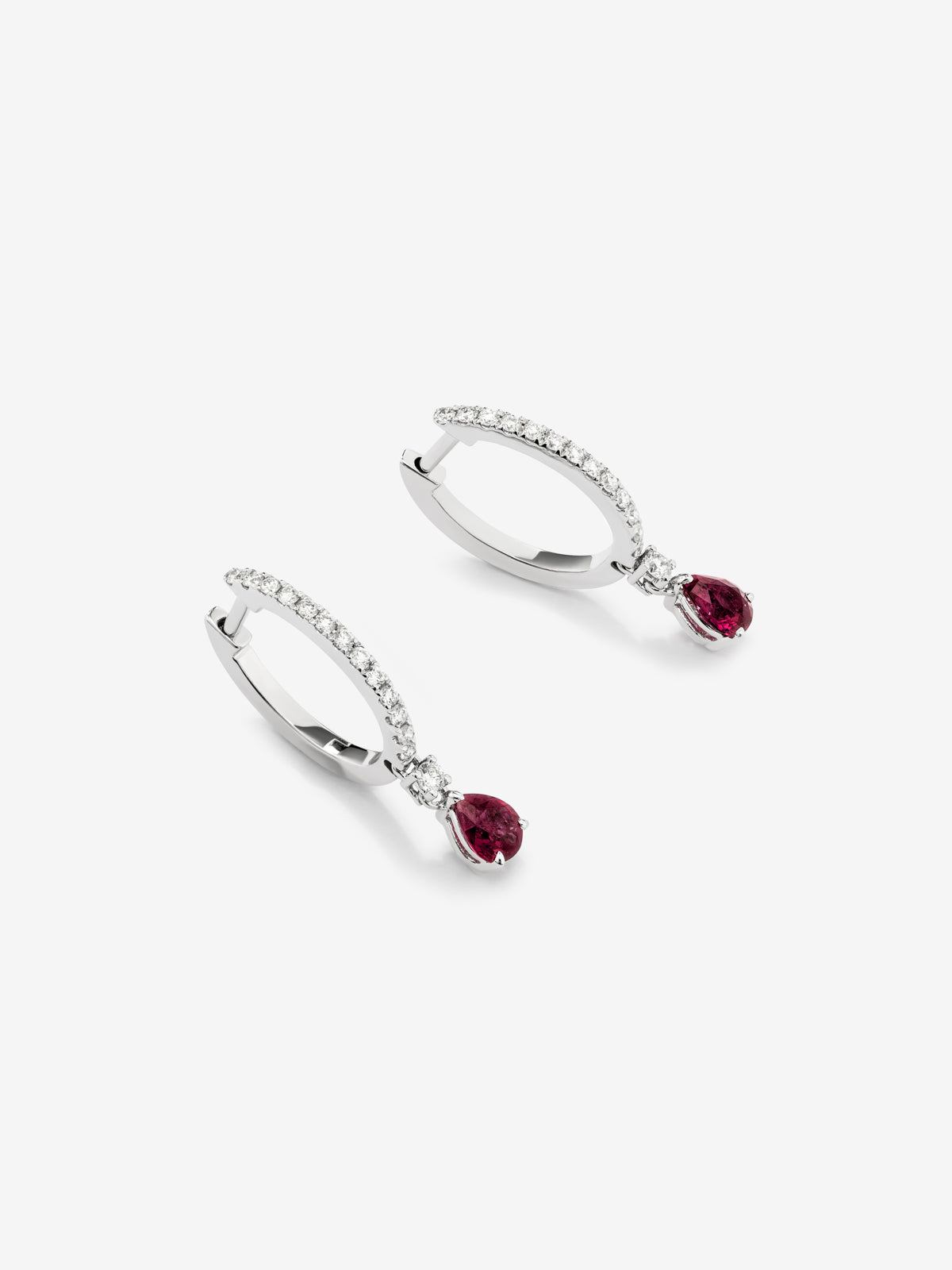 18K white gold earrings with red rubies and white diamonds