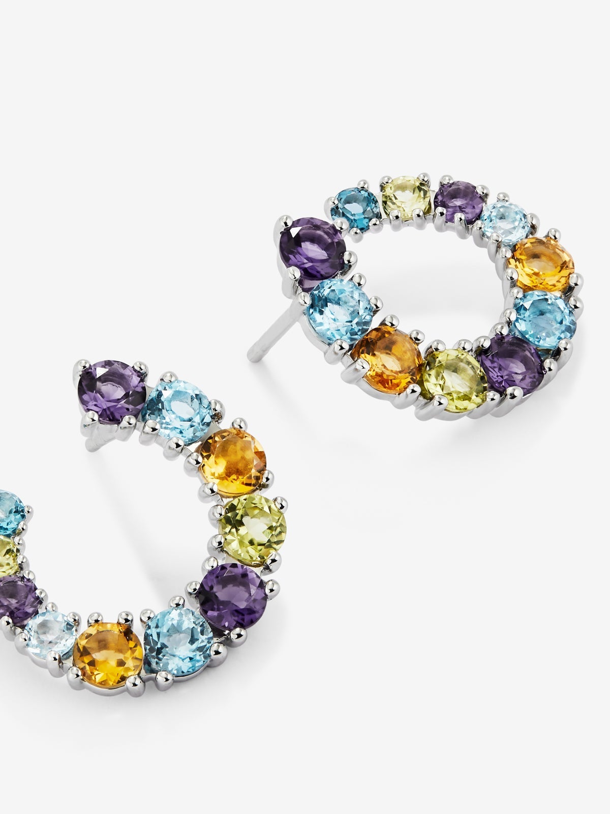 Pendientes aro abierto de plata 925 con gemas multicolor