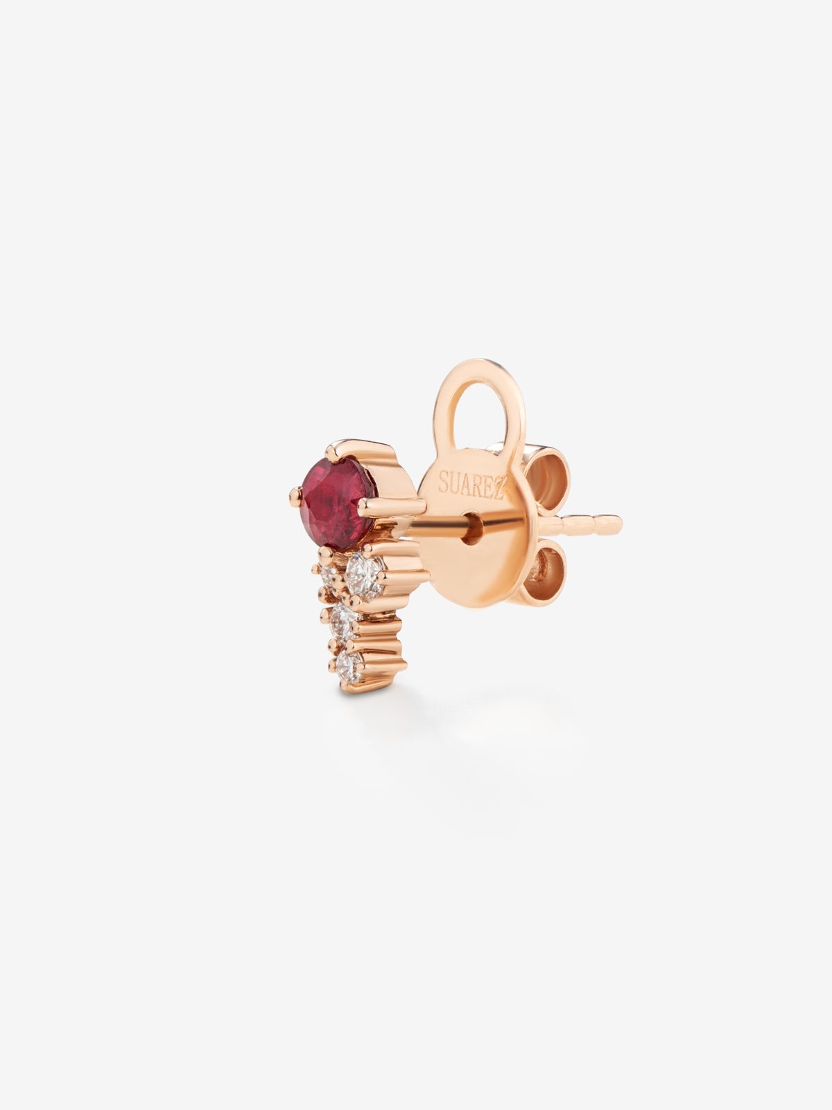 Pendiente individual derecho de oro rosa de 18K con rubí y diamantes