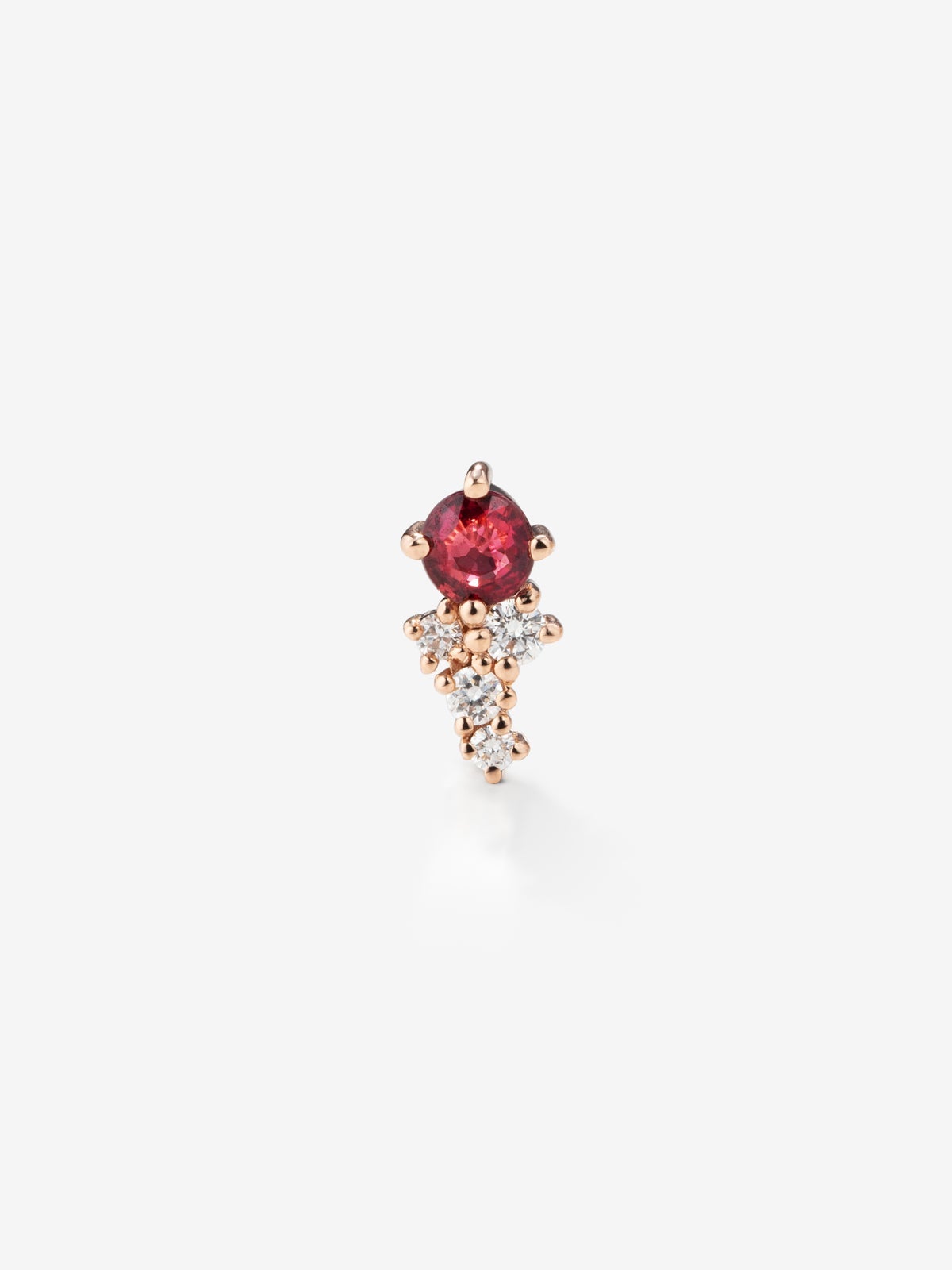 Pendiente individual izquierdo de oro rosa de 18K con rubí y diamantes