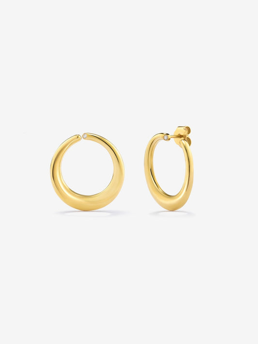 Pendientes aro liso mediano de oro amarillo de 18K con diamante
