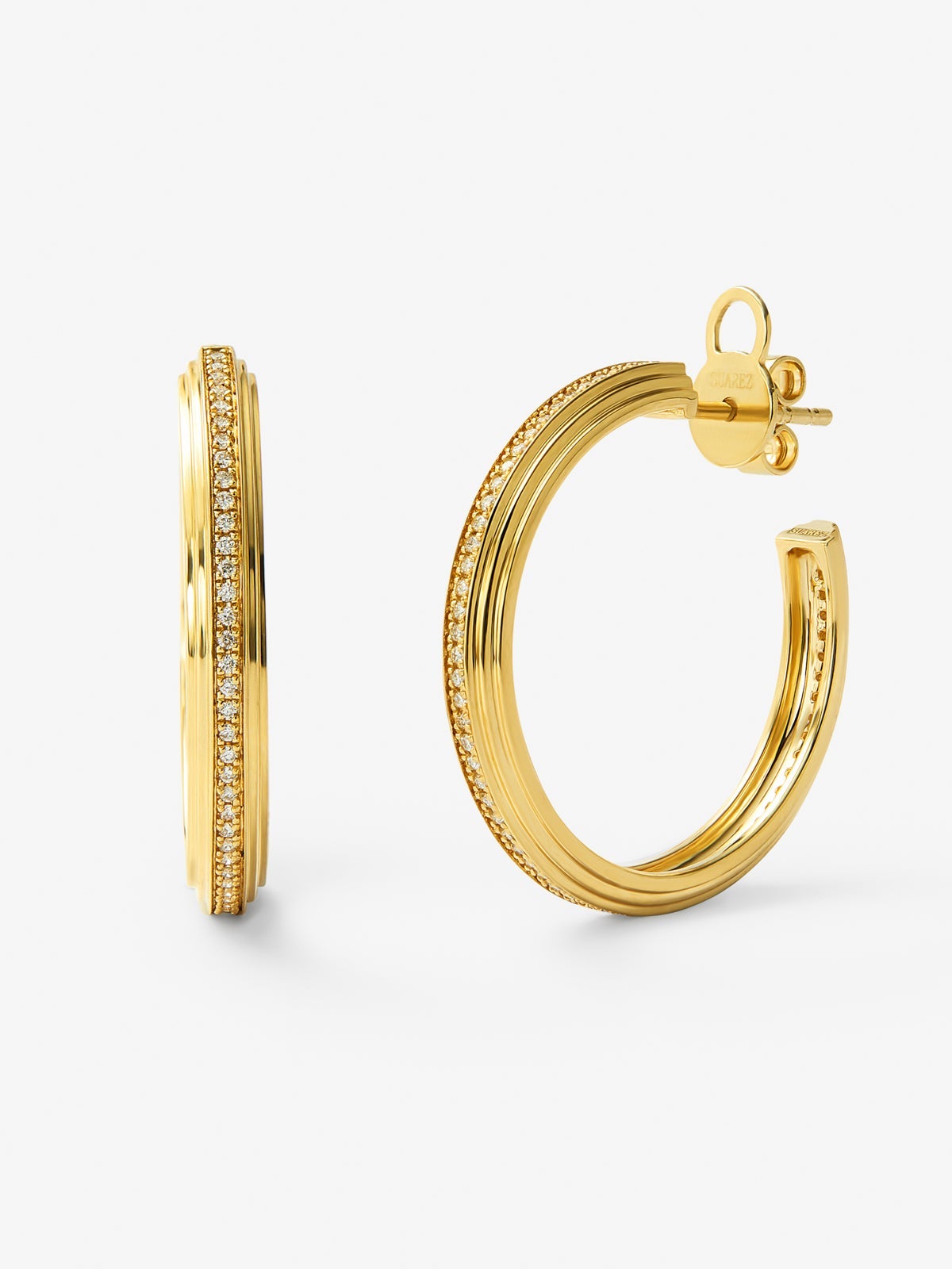 18K yellow gold hoop earrings with 124 brilliant-cut diamonds with a ...