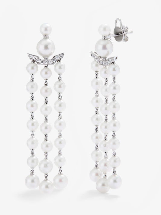 Pendientes de oro blanco con diamantes y perla Akoya