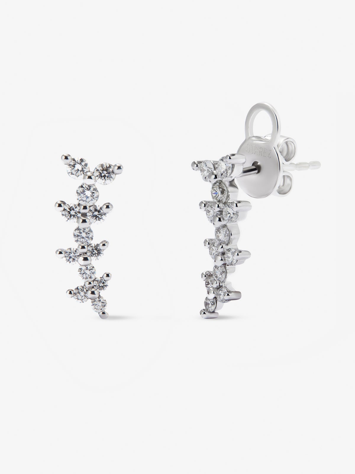 Pendientes trepadores de oro blanco de 18K con diamantes blancos en talla brillante de 0,45 cts