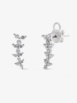 Pendientes trepadores de oro blanco de 18K con diamantes blancos en talla brillante de 0,45 cts