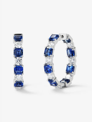 Pendientes de oro blanco de 18K con 16 zafiros azules en talla octogonal con un total de 5,71 cts y 14 diamantes en talla brillante con un total de 2,4 cts
