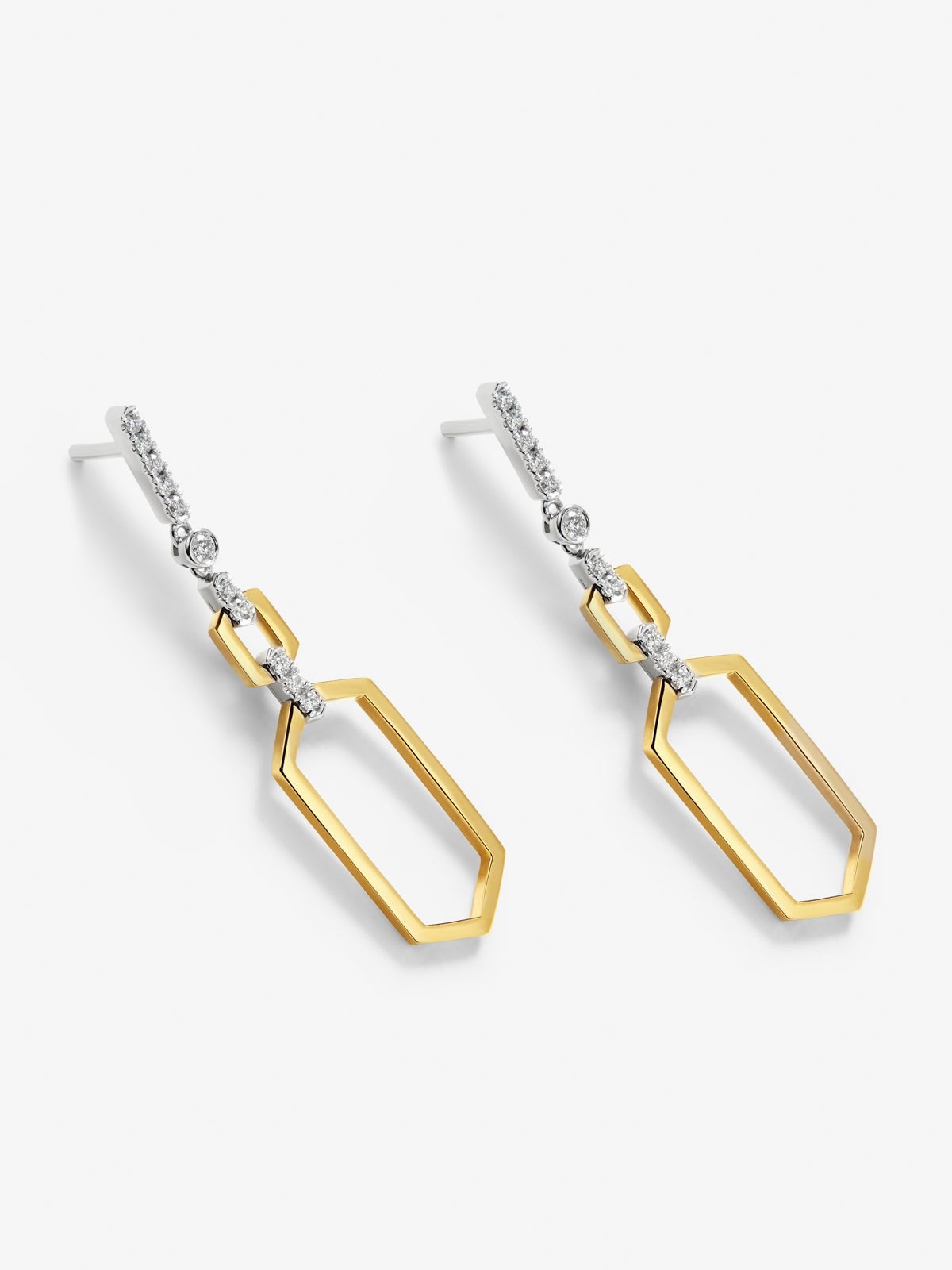Pendientes de oro blanco y amarillo de 18K con diamantes blancos en talla brillante de 0,2 cts