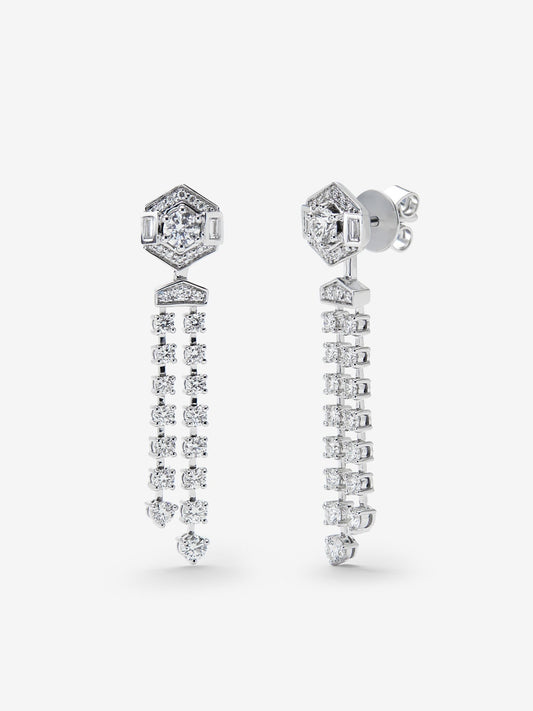 Pendientes de oro blanco de 18K con diamantes en talla brillante con un total de 1,25 cts y diamantes en talla baguette de 0,1 cts