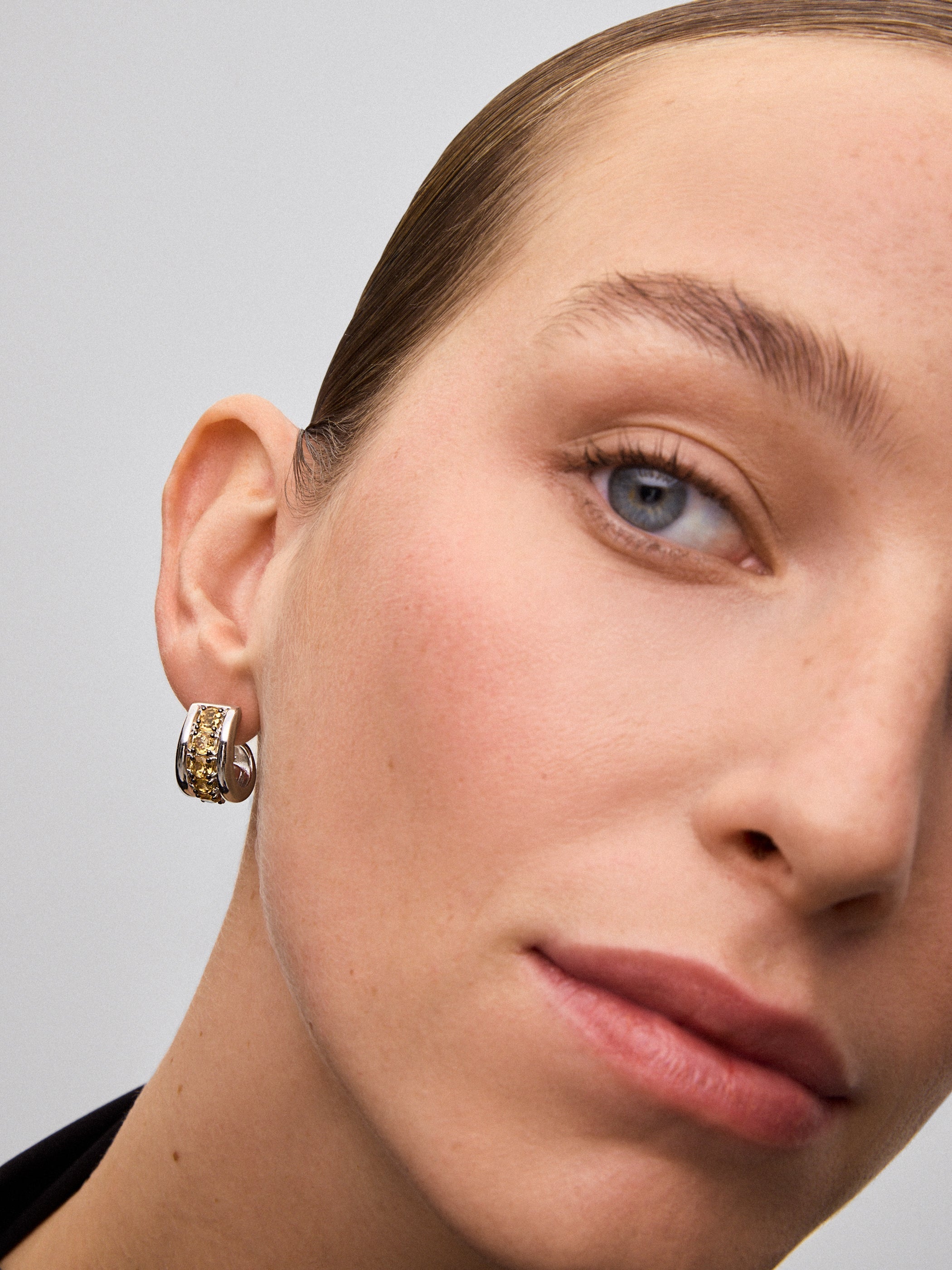 Pendientes de plata 925 con pavé de cuarzos citrinos en talla brillante