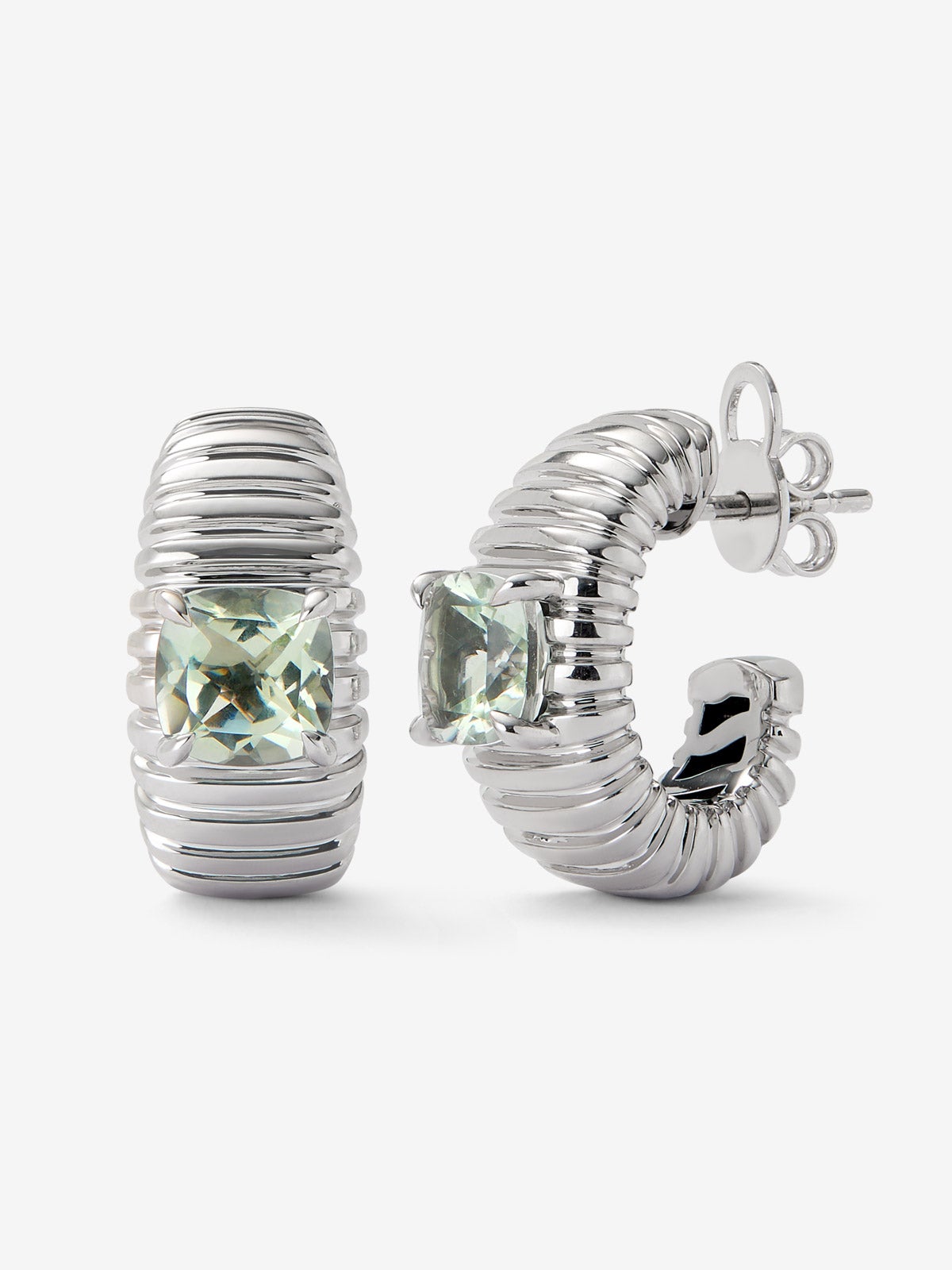 Pendientes gallonados de plata 925 con amatista verde