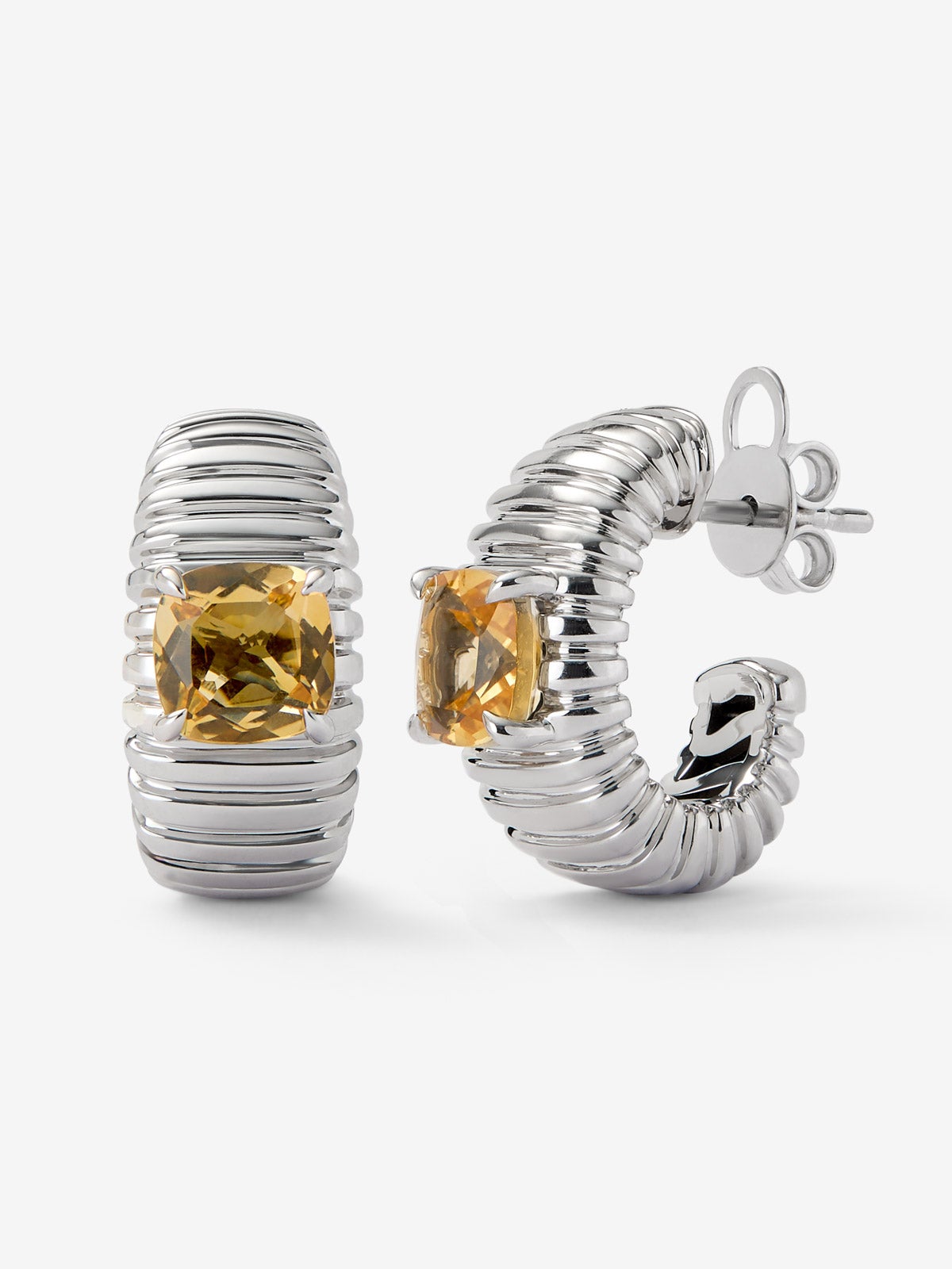 Pendientes gallonados de plata 925 con cuarzos citrinos amarillos
