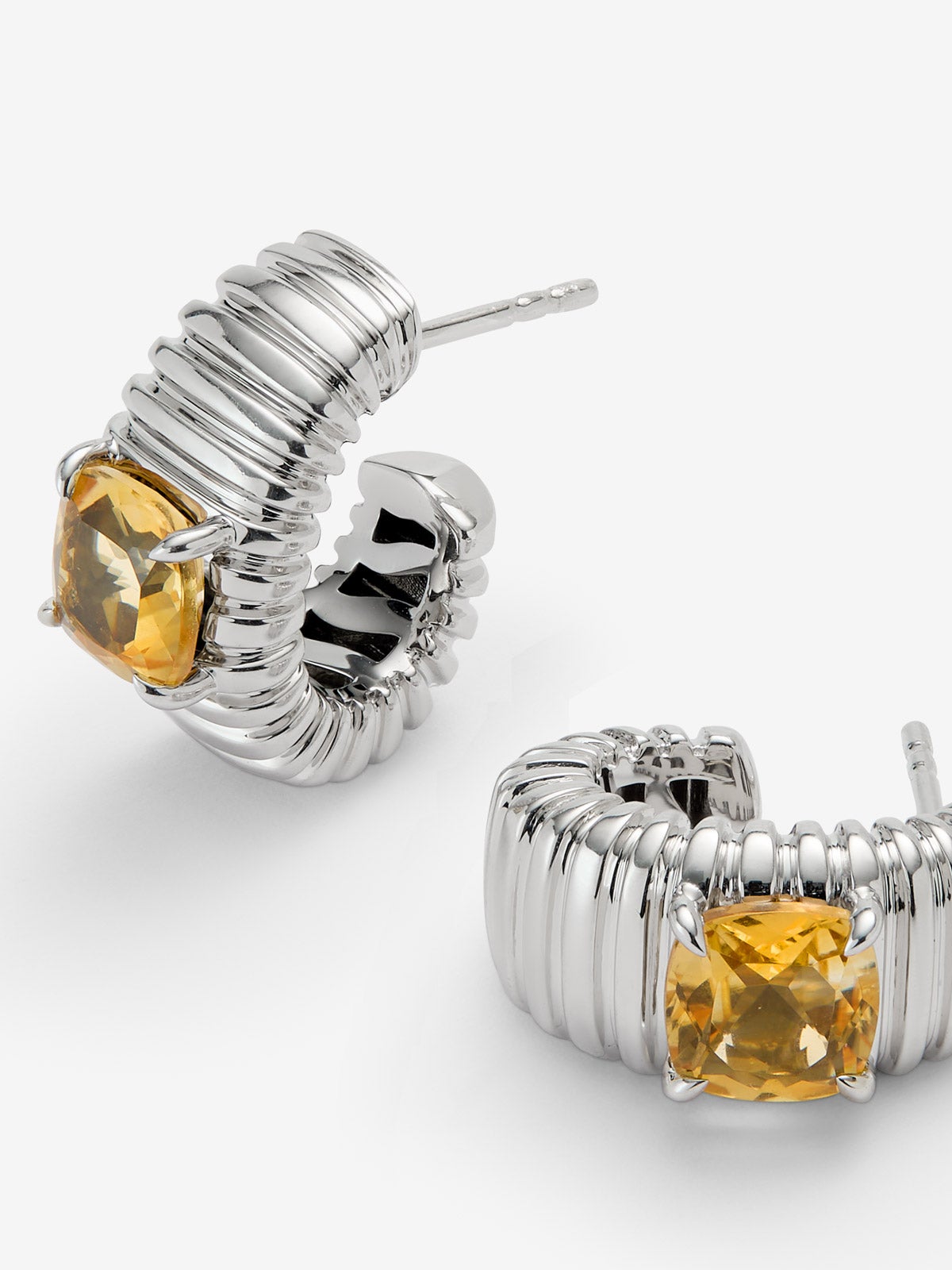 Pendientes gallonados de plata 925 con cuarzos citrinos amarillos