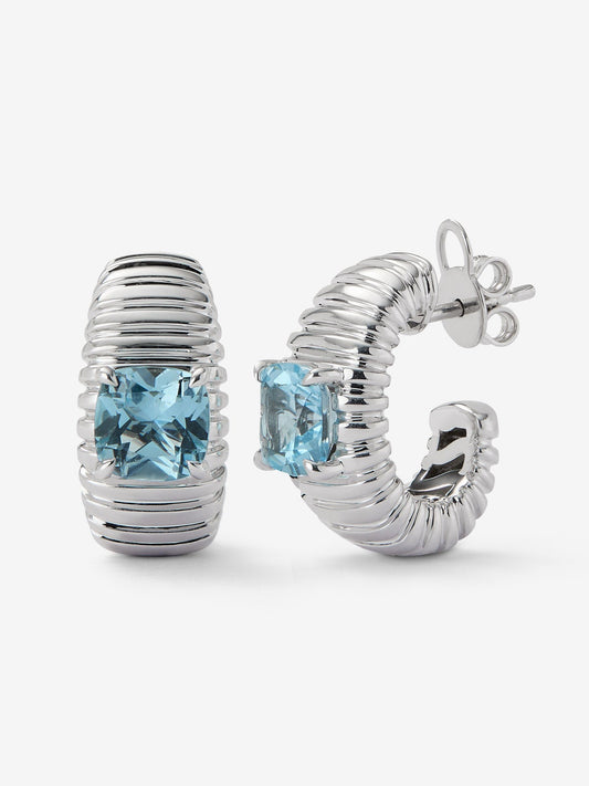 Pendientes gallonados de plata 925 con  topacios azul Sky