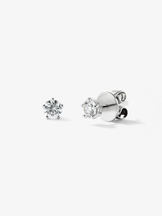 Pendientes solitarios de oro blanco de 18K con 2 diamantes en talla brillante
