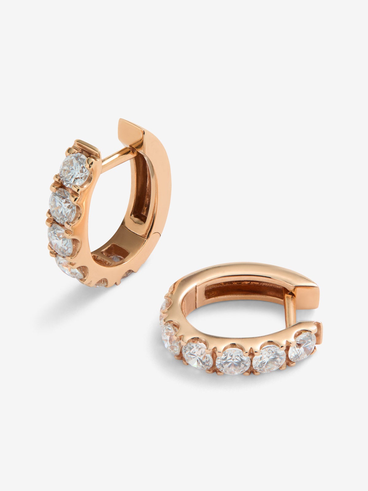 Pendientes de aro de oro rosa de 18K con diamantes en talla brillante de 0,9 cts