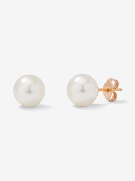 Pendiente de botón de oro rosa de 18k con perla australiana de 10 mm
