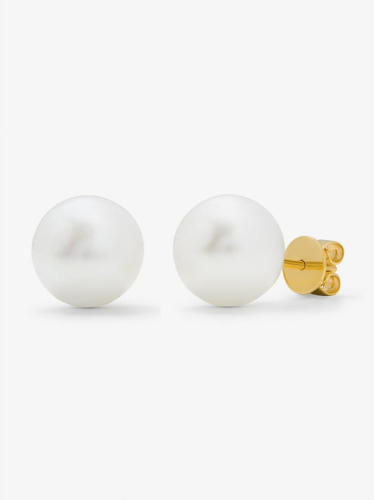 Pendiente de boton de oro rosa de 18k con perla australiana de 11 mm
