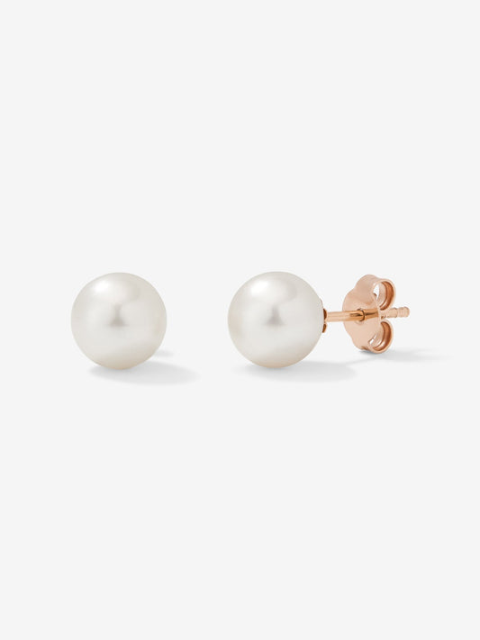 Pendiente de botón de oro rosa de 18k con perla australiana de 9 mm