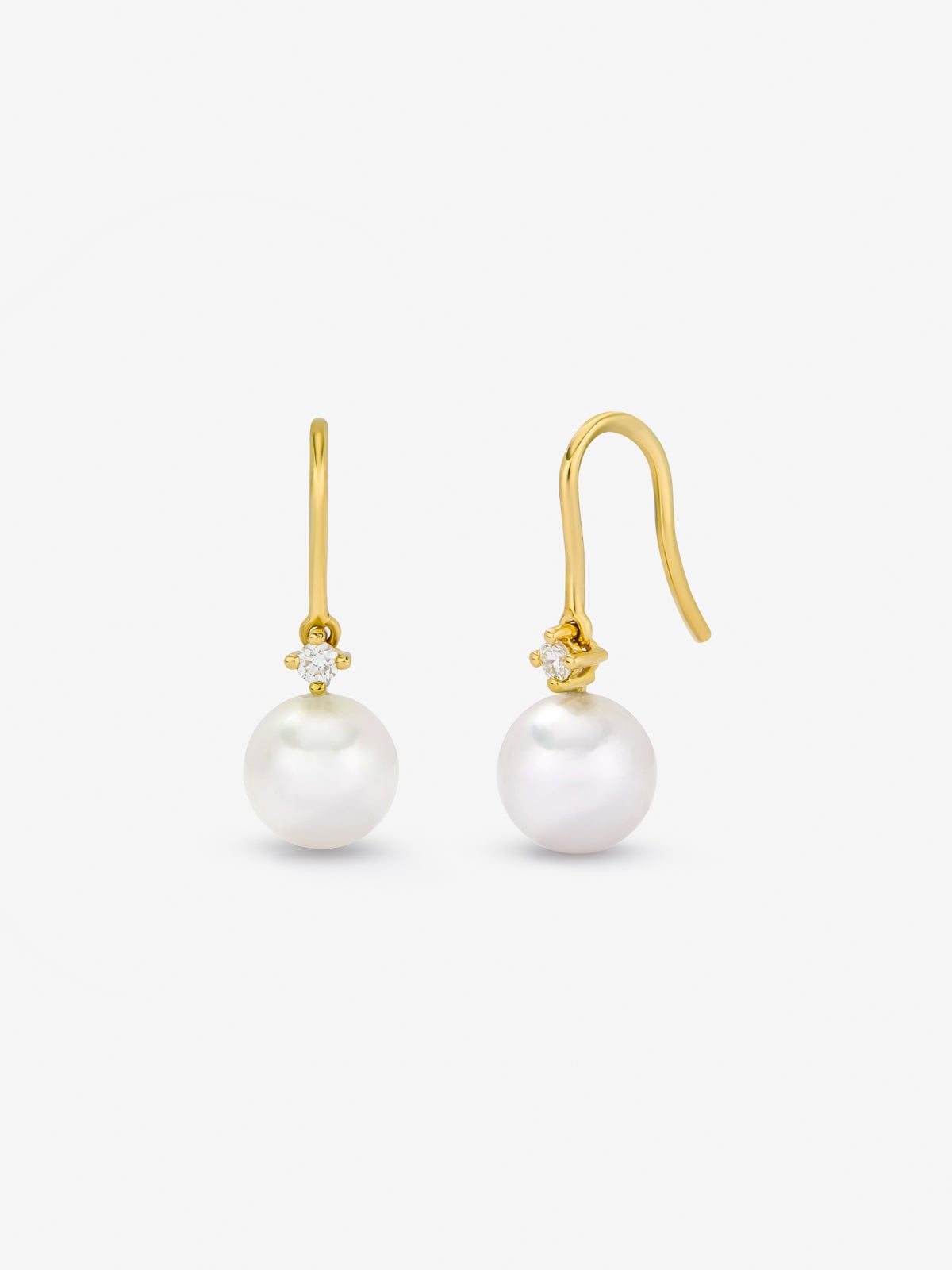Pendiente colgante de oro amarillo de 18k con perla akoya de 8 mm y diamante