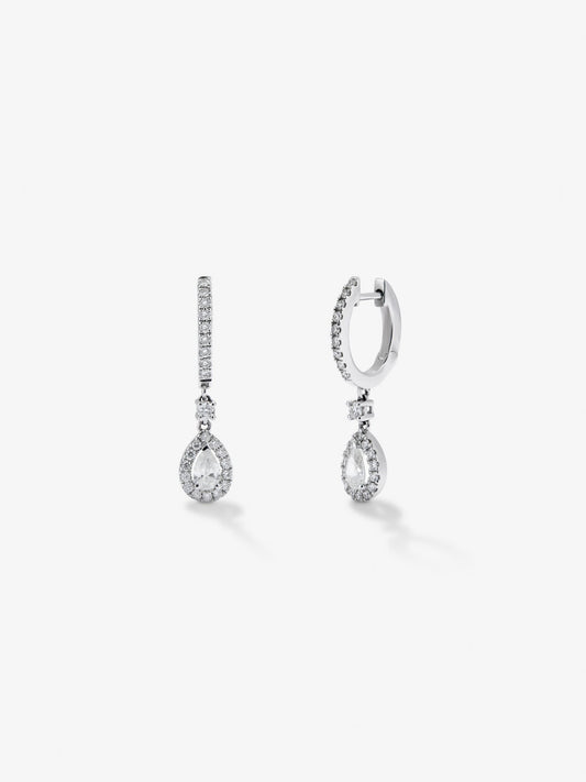 Pendientes de aro de oro blanco de 18K con diamantes en talla brillante