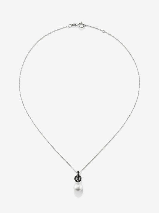 Colgante de cadena de plata 925 con aro en espinela y perla akoya de 9,5 mm