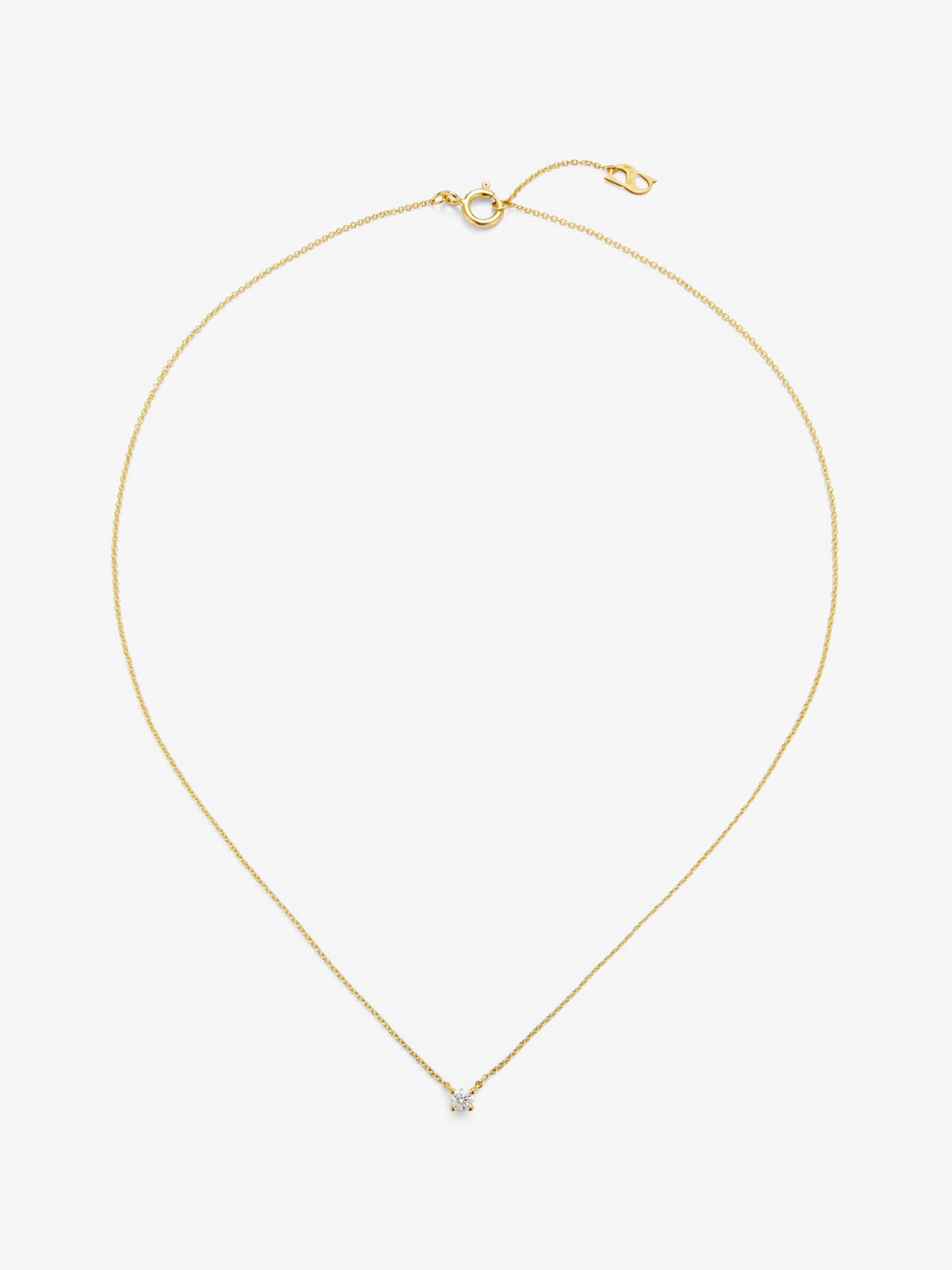 Colgante solitario de oro amarillo de 18K con diamante en talla brillante de 0,15 cts