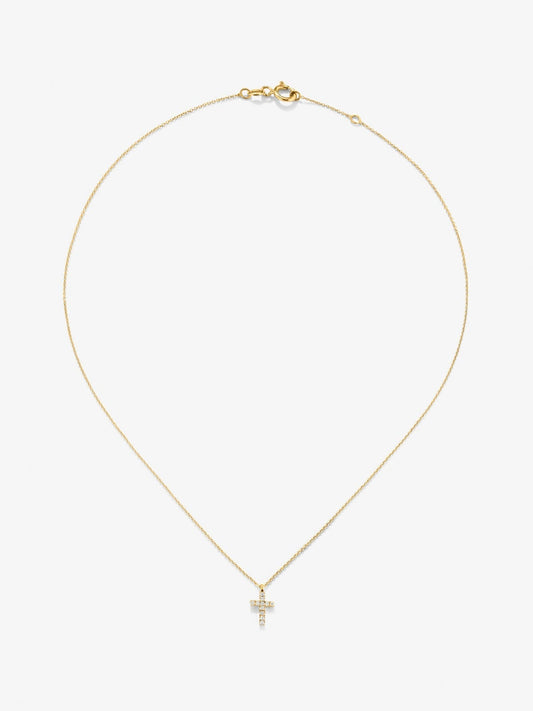 Colgante cadena cruz en oro amarillo de 18K con diamantes