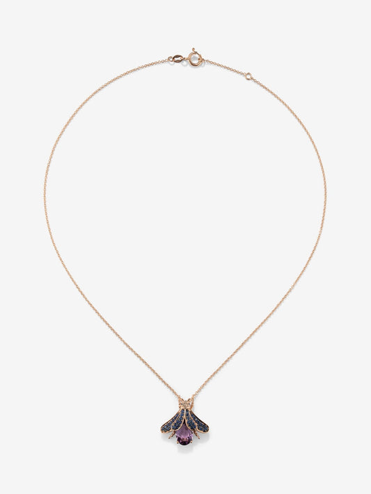 Colgante cadena insecto de oro rosa de 18K con amatista y zafiro