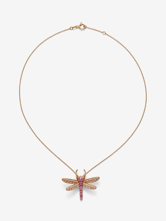 Colgante cadena insecto de oro rosa de 18K con zafiros rosas y marrones en talla brillante