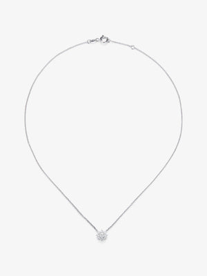 Colgante cadena flor de oro blanco de 18K con diamantes solitario y orla de diamantes