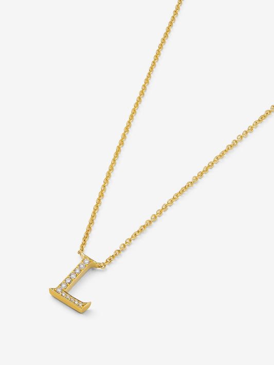 Colgante de oro amarillo de 18K con letra L y 12 diamantes en talla brillante con un total de 0,07 cts